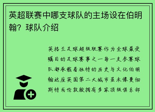 英超联赛中哪支球队的主场设在伯明翰？球队介绍